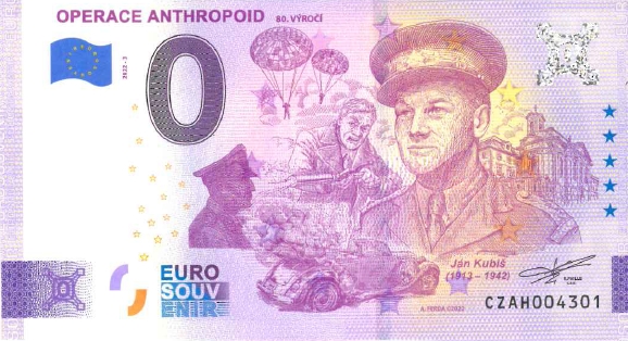 Bankovka 0 Euro s motívom Operace Anthropoid